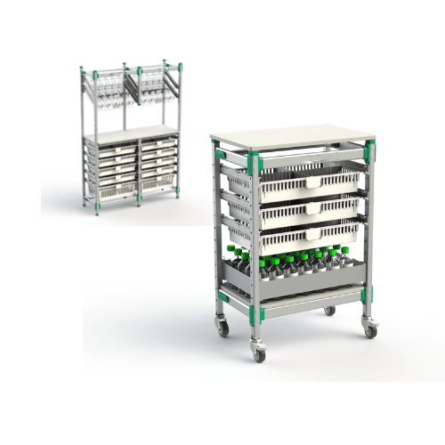 Storage Rack and ISO Tray Transportation Trolley